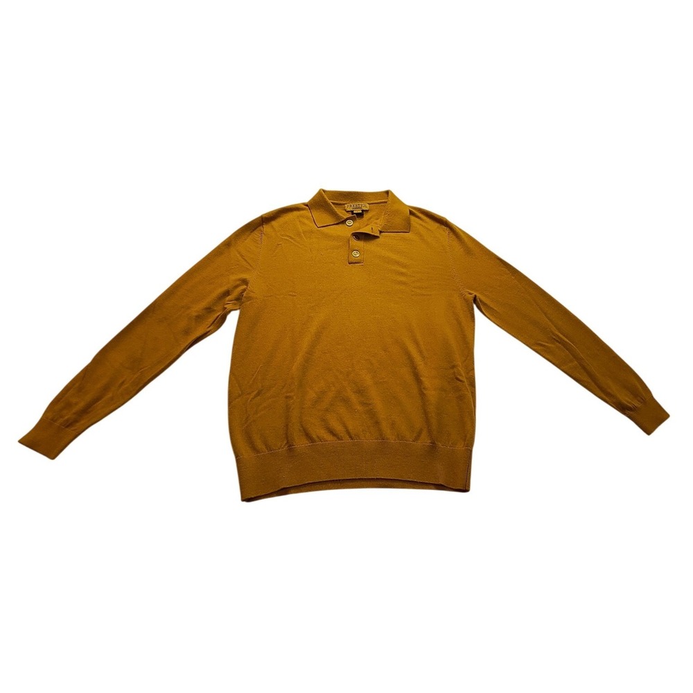 Prestige Original Mens Long Sleeve Knit‎ Polo Shirt Mustard Gold Yellow Large